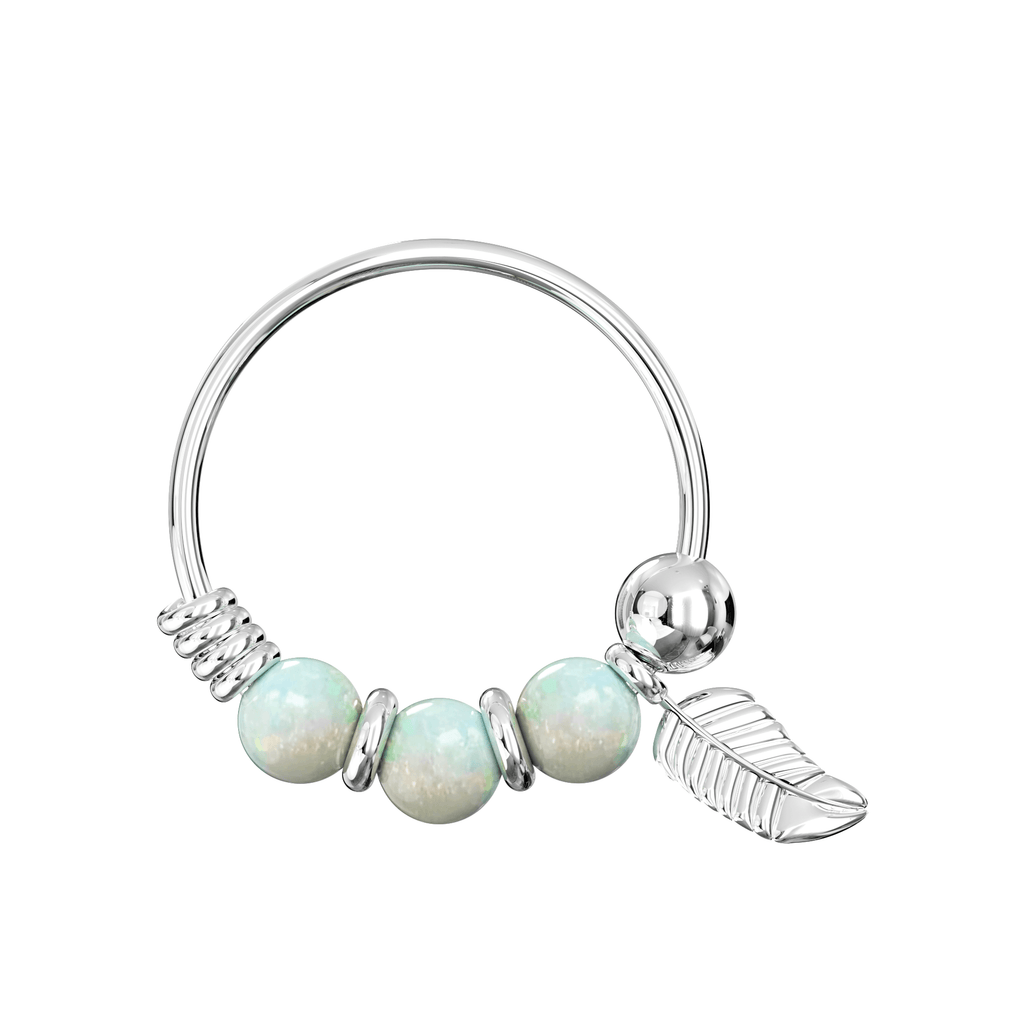 925 Sterling Silver Opal Bead with Leaf Charm Nose Hoop Ring