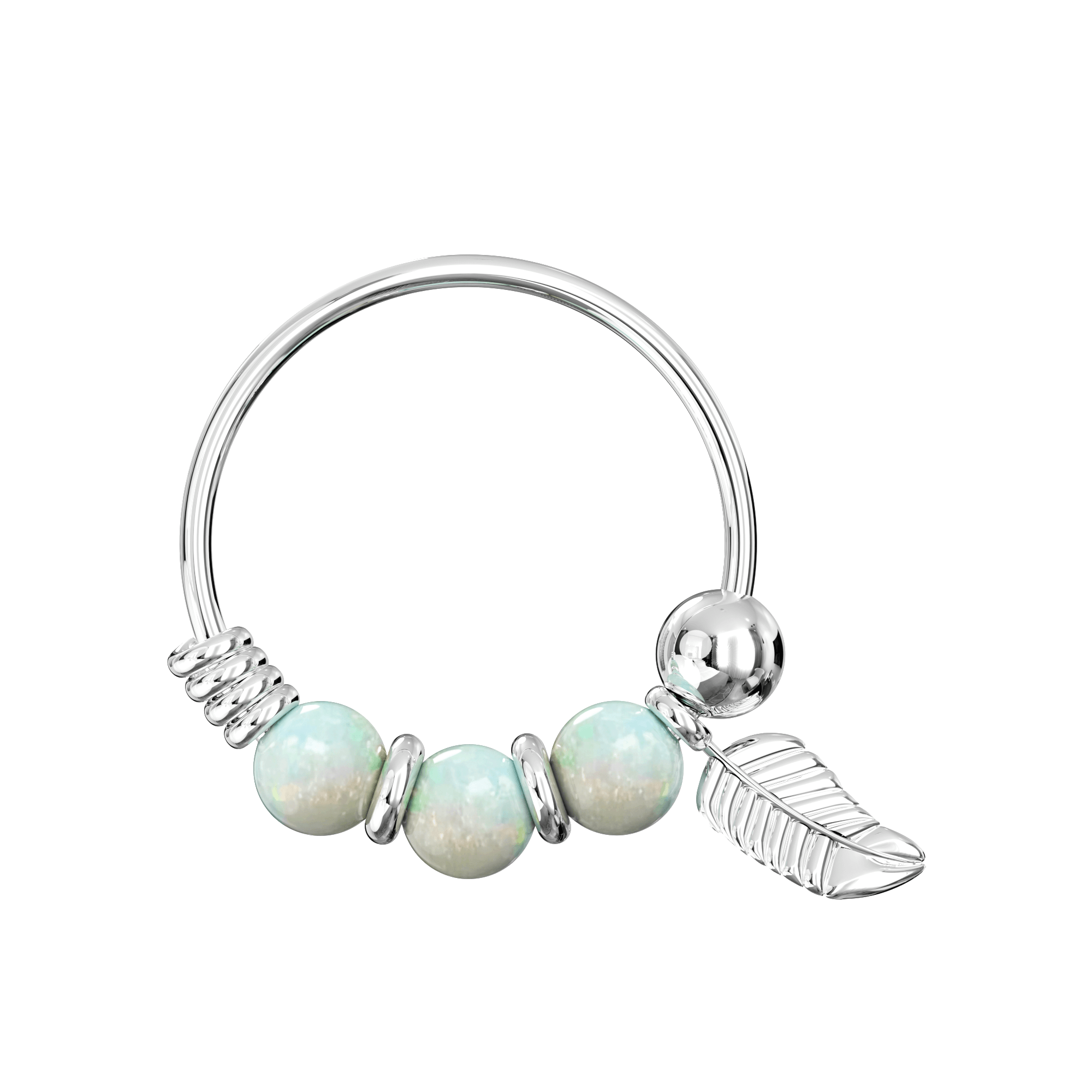925 Sterling Silver Opal Bead with Leaf Charm Nose Hoop Ring