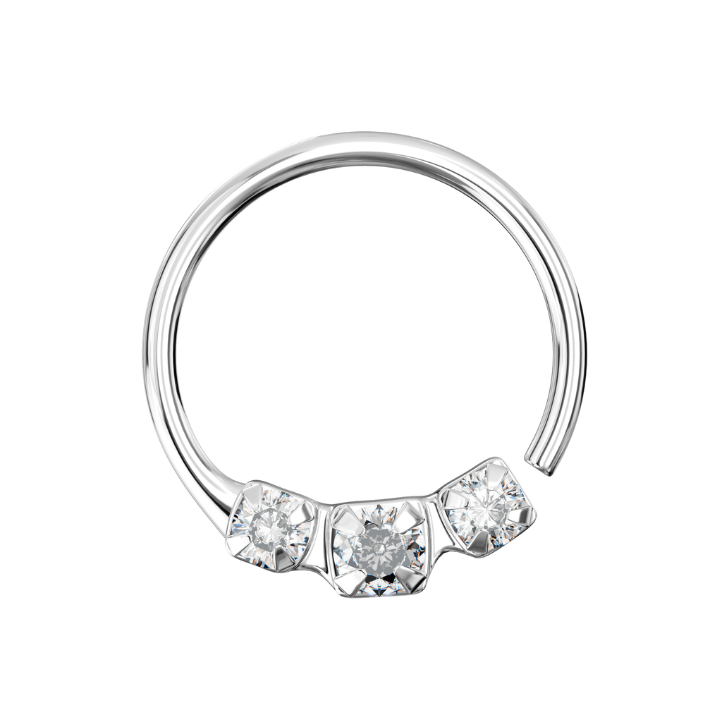 925 Sterling Silver 3 CZ Paved Nose Hoop Ring