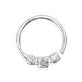 925 Sterling Silver 3 CZ Paved Nose Hoop Ring
