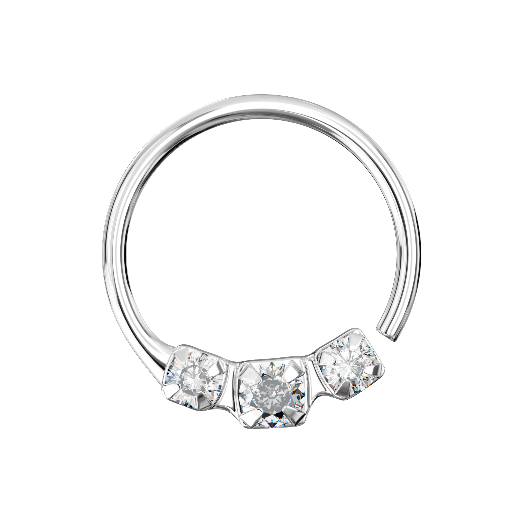 925 Sterling Silver 3 CZ Paved Nose Hoop Ring