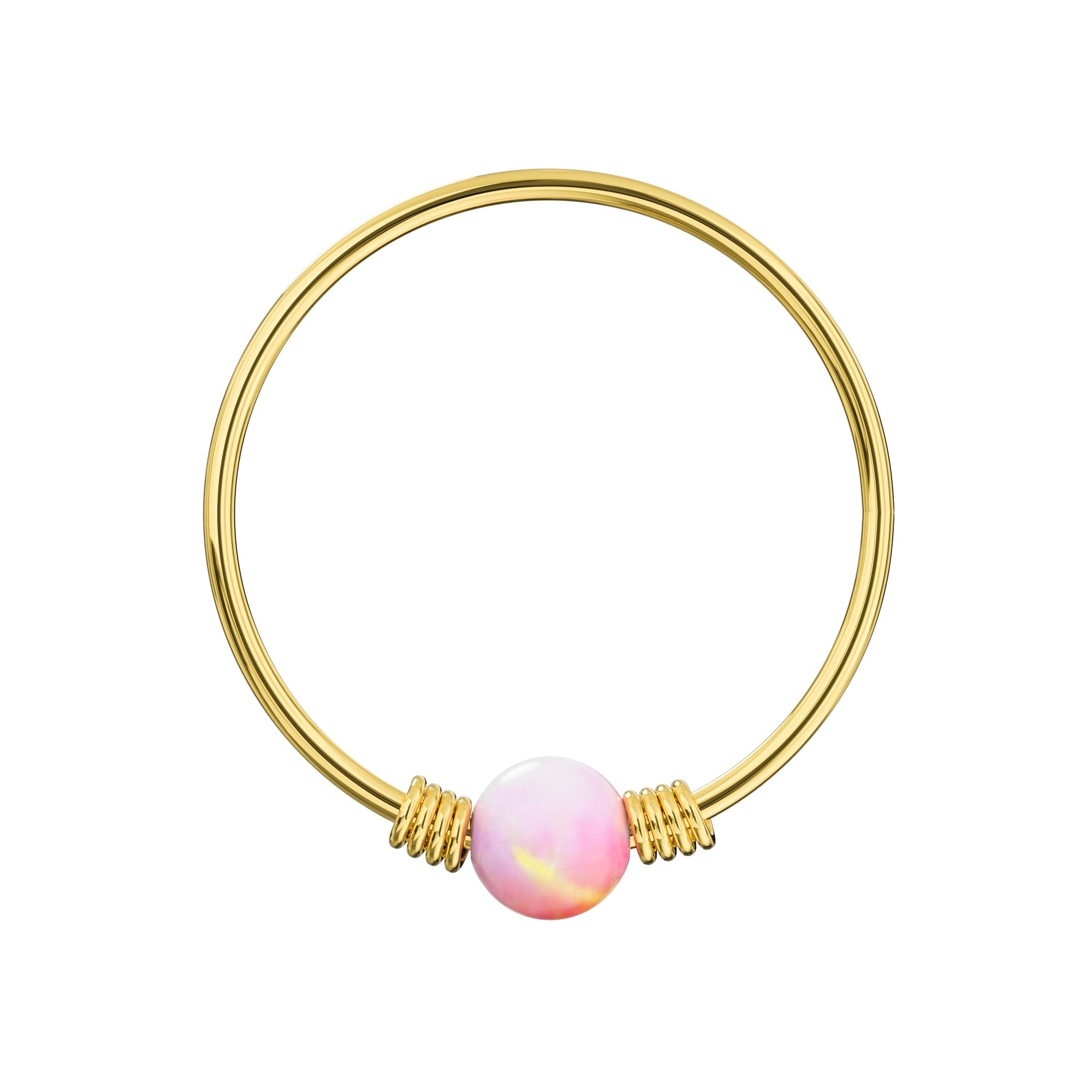 14K Gold Spring Coil-End with Opal Stone Hoop