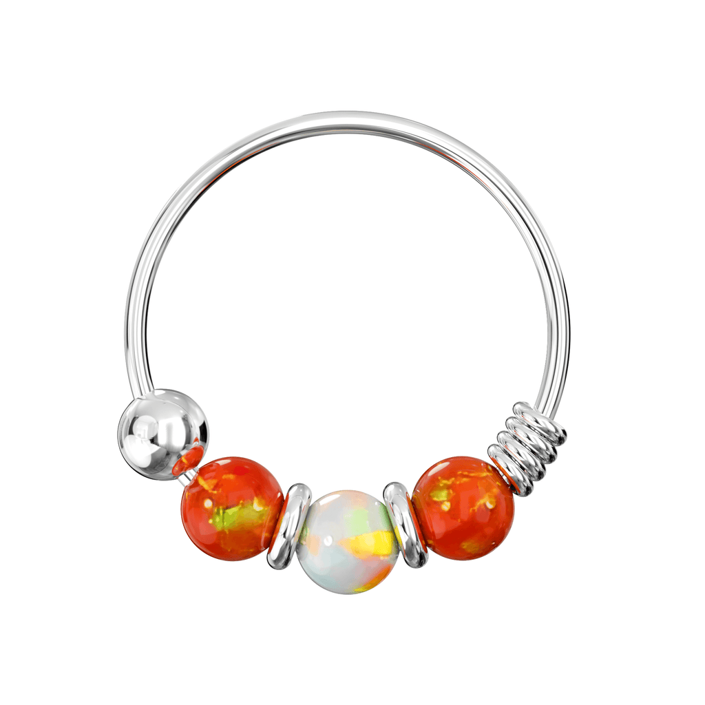 925 Sterling Silver AB Opal Bead in Center Nose Hoop Ring