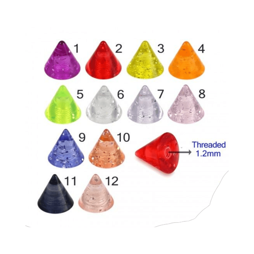 316L Surgical Steel Curved Bar with Coloured Glitter UV Cone (Pack of 10)