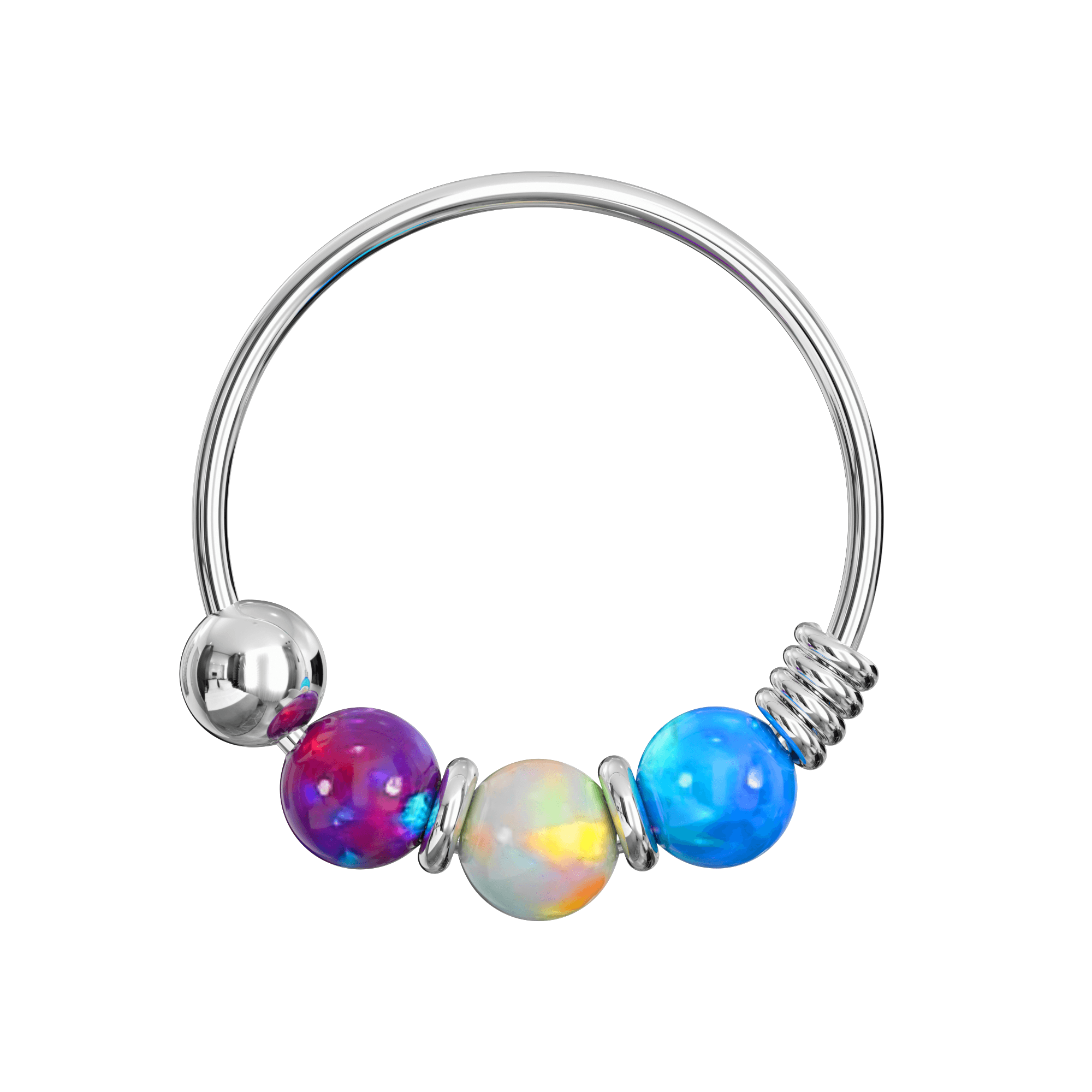 925 Sterling Silver with Opal Beads Hoop Nose Ring