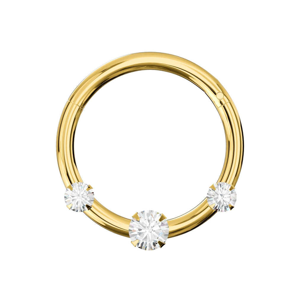 925 Sterling Silver Triple CZ Jewelled Hinged Segment Clicker Ring