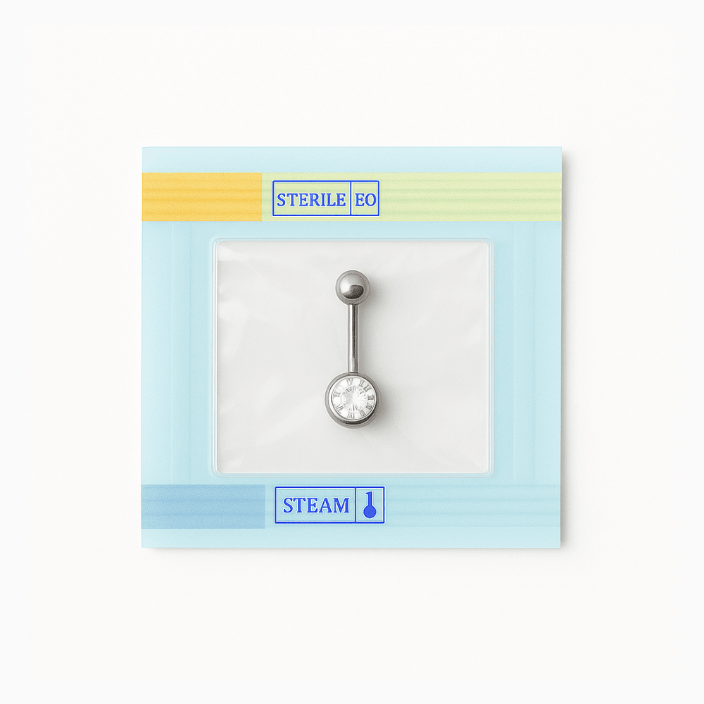 EO Gas Sterilised 316L Surgical Steel Single CZ Jewelled Belly Ring