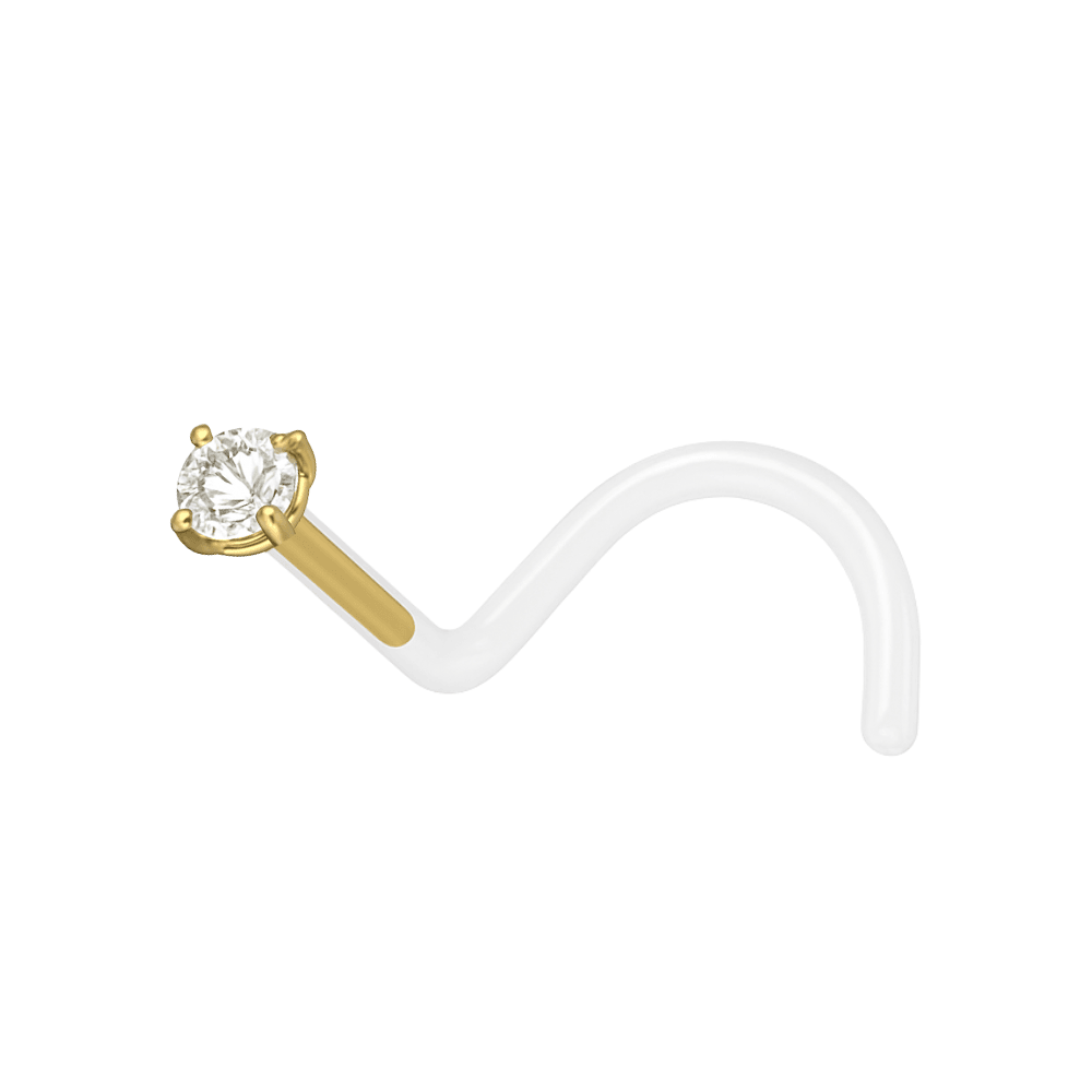 14K Gold Head Bio-Plast Nose Screw with CZ Stone