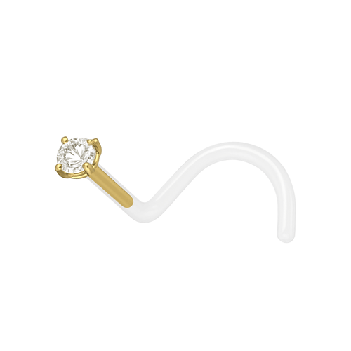14K Gold Head Bio-Plast Nose Screw with CZ Stone