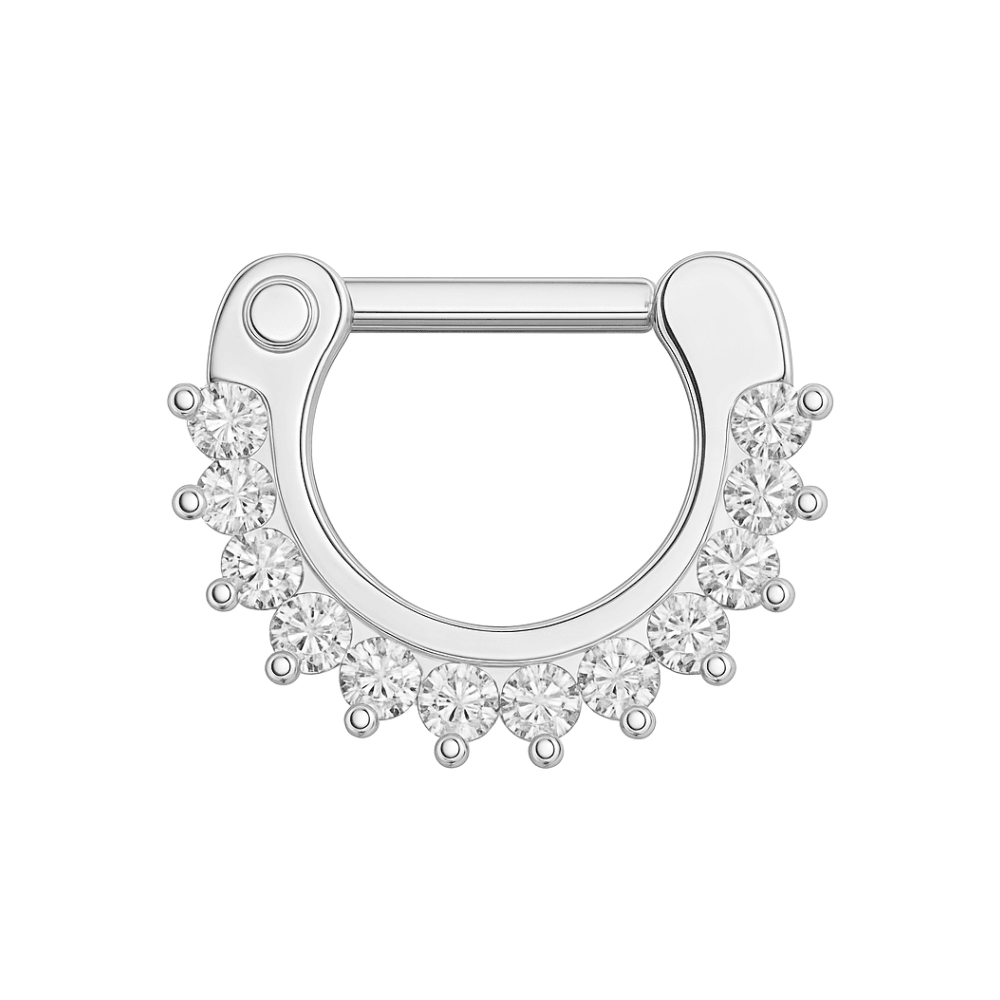 316L Surgical Steel Single Line Pronged CZs Septum Clicker