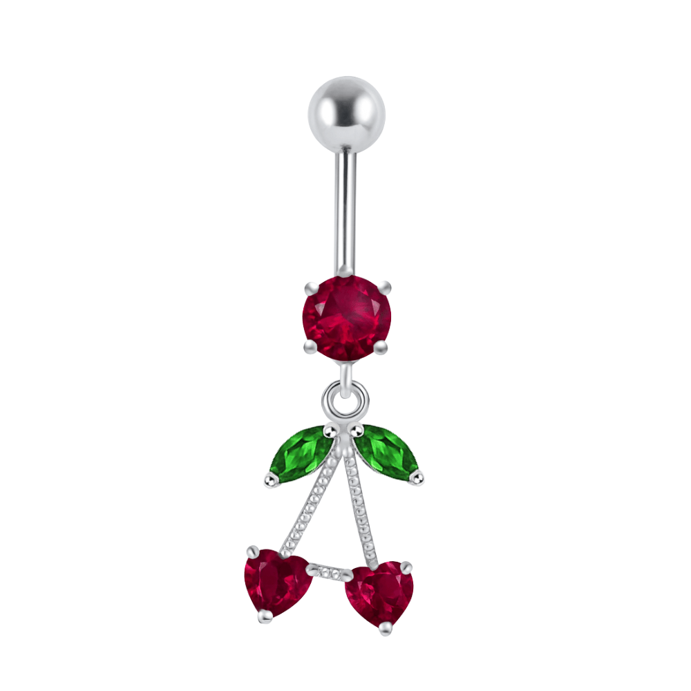 925 Sterling Silver Fancy Jewelled Double Heart Stone Dangling Belly Ring