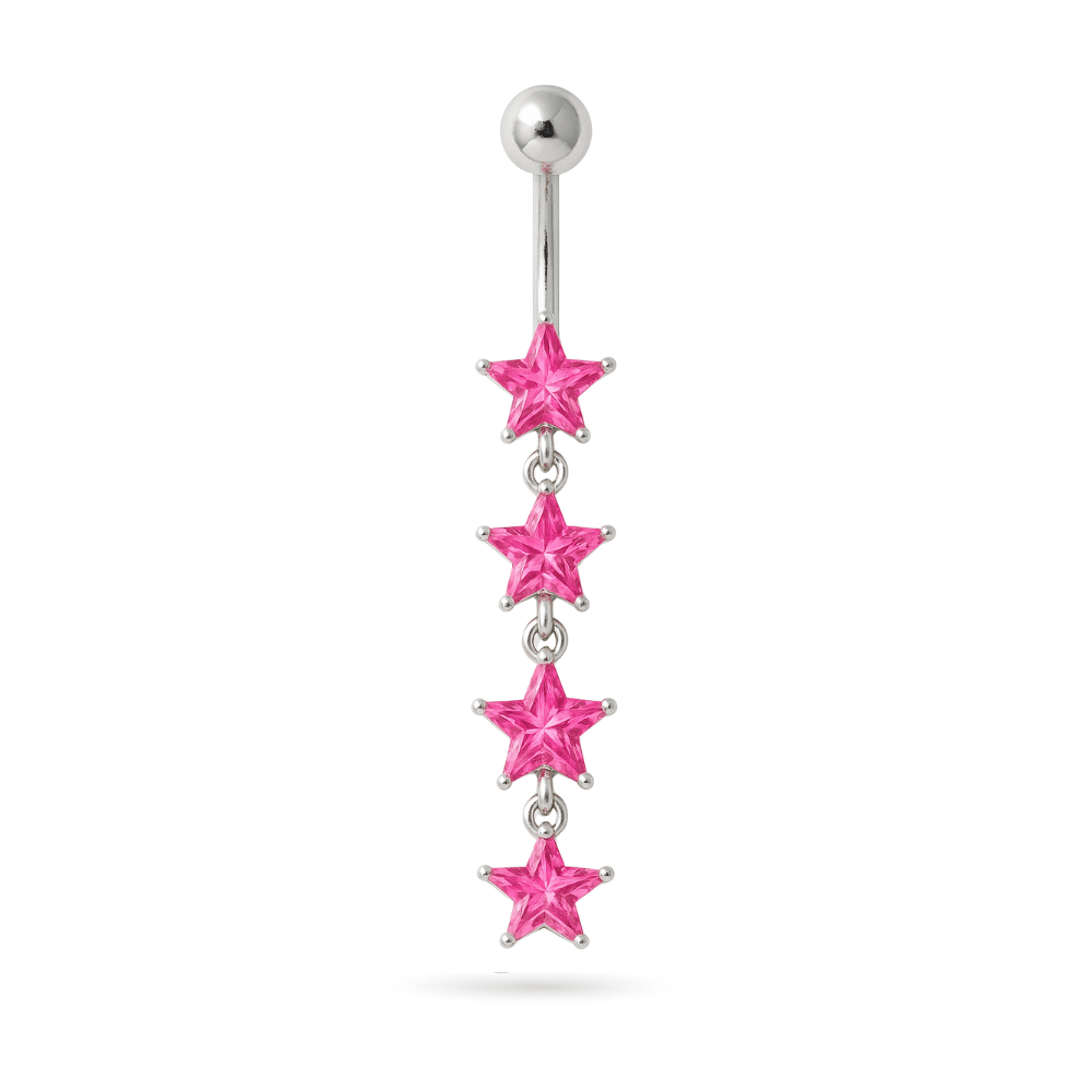 925 Sterling Silver Jewel Four Continuous Star Dangling Belly Ring