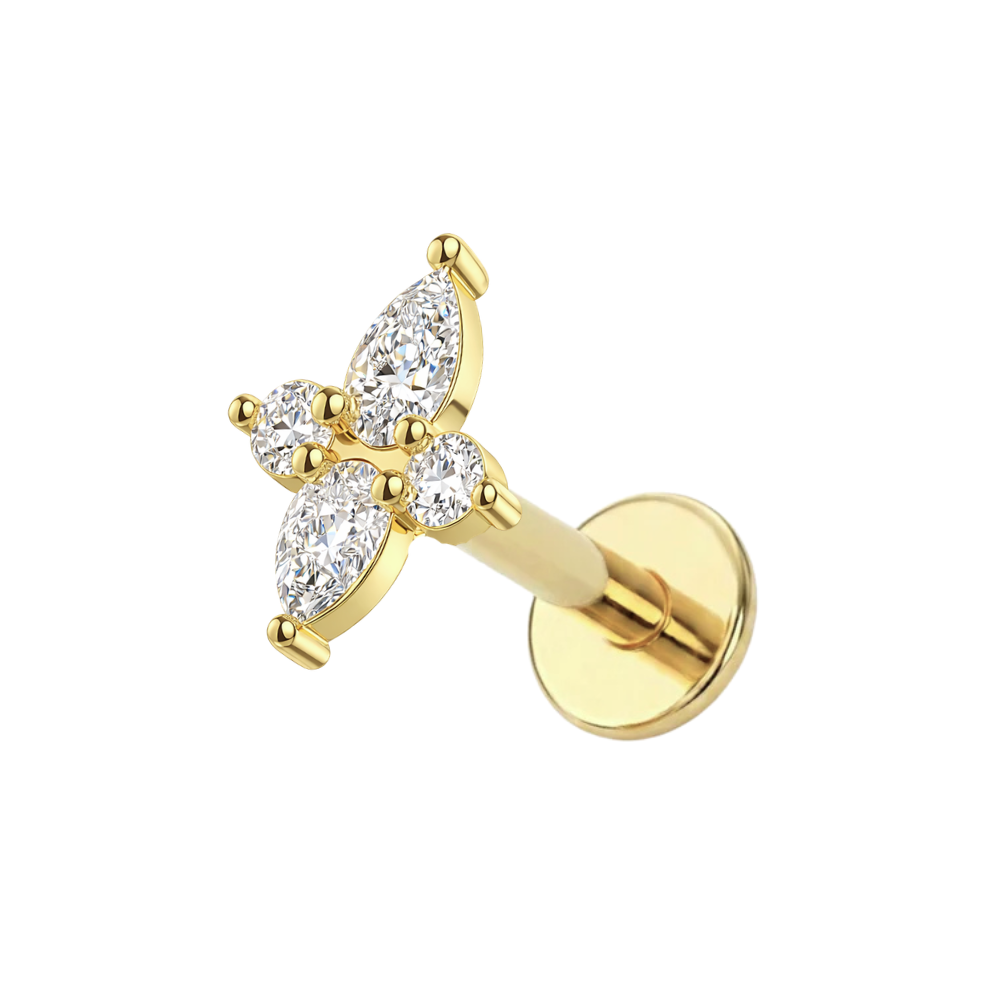316L Surgical Steel Marquise & Round CZ Internally Threaded Flatback Stud