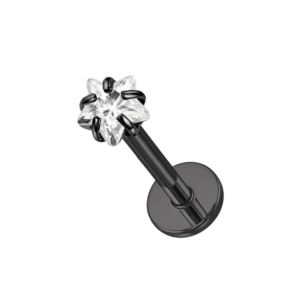 316L Surgical Steel Star stone Jewelled Top Black Anodised Labret Bar