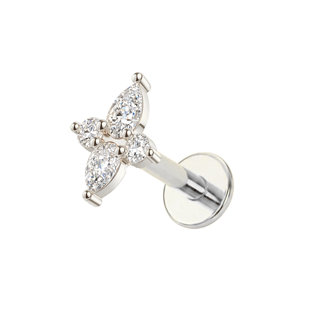 316L Surgical Steel Marquise & Round CZ Internally Threaded Flatback Stud