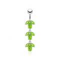 925 Sterling Silver Fancy Multi Stone Jewelled Leaf Dangling Navel Ring