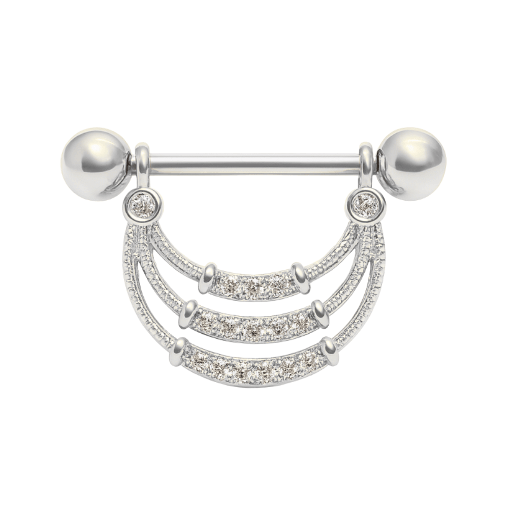 316L Surgical Steel Micro Jewelled Tri Rope Nipple Bar