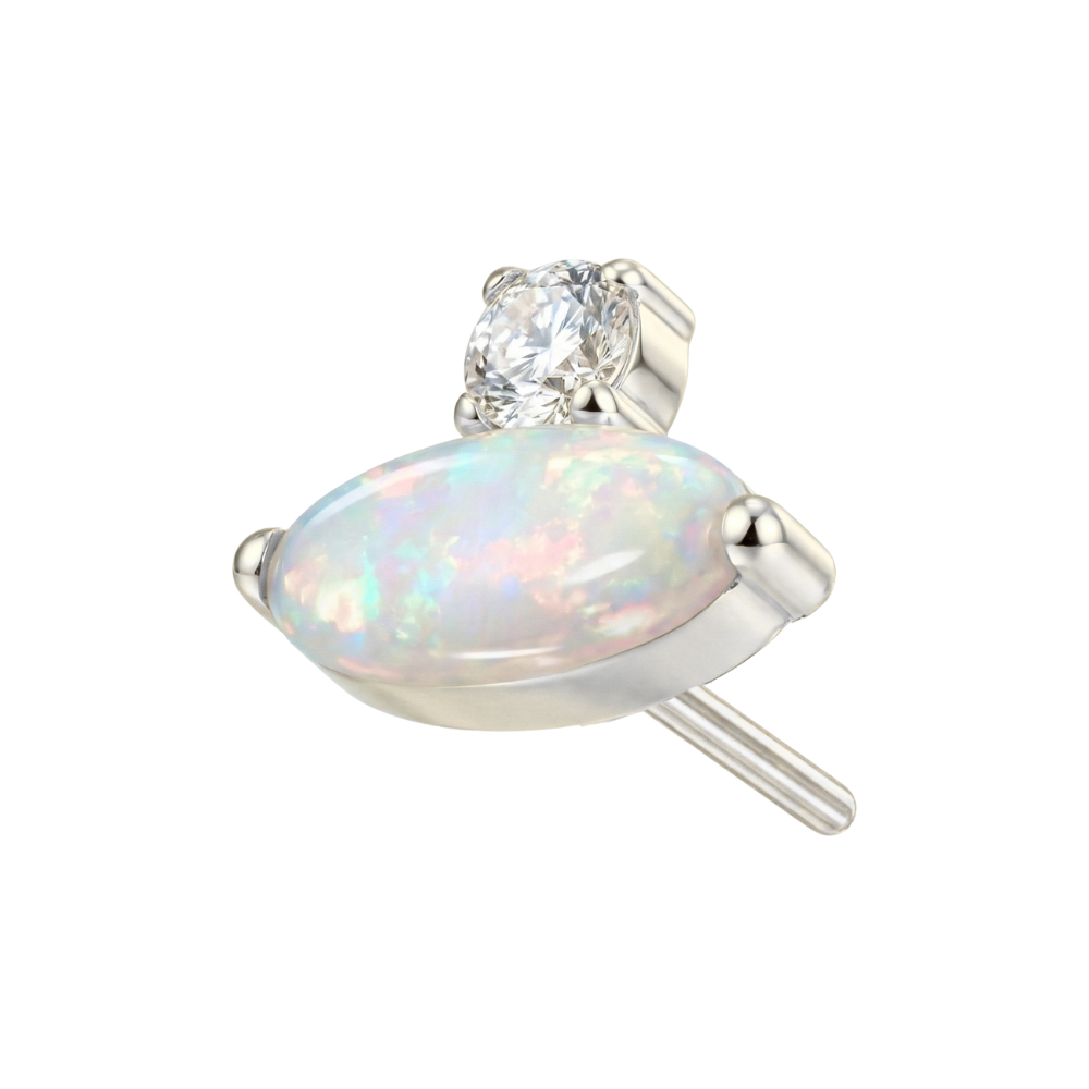 G23 Titanium Oval Opal & CZ Jewelled Threadless Top
