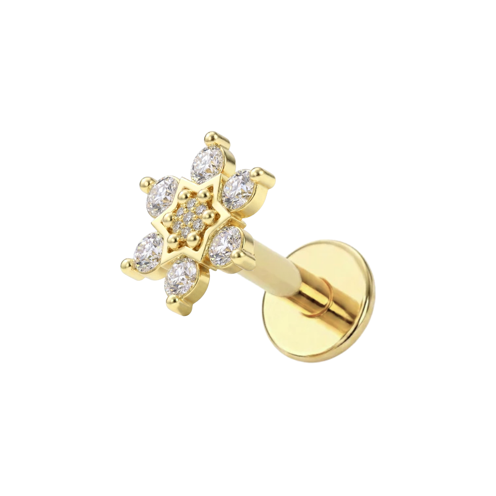 316L Surgical Steel Star Cluster CZ Internally Threaded Flatback Stud