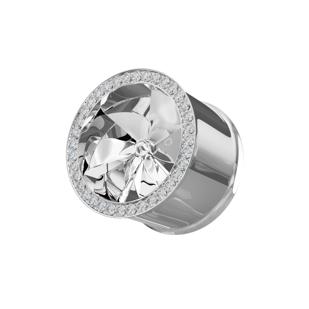 316L Surgical Steel Jewelled Fan Internally Threaded Tunnel