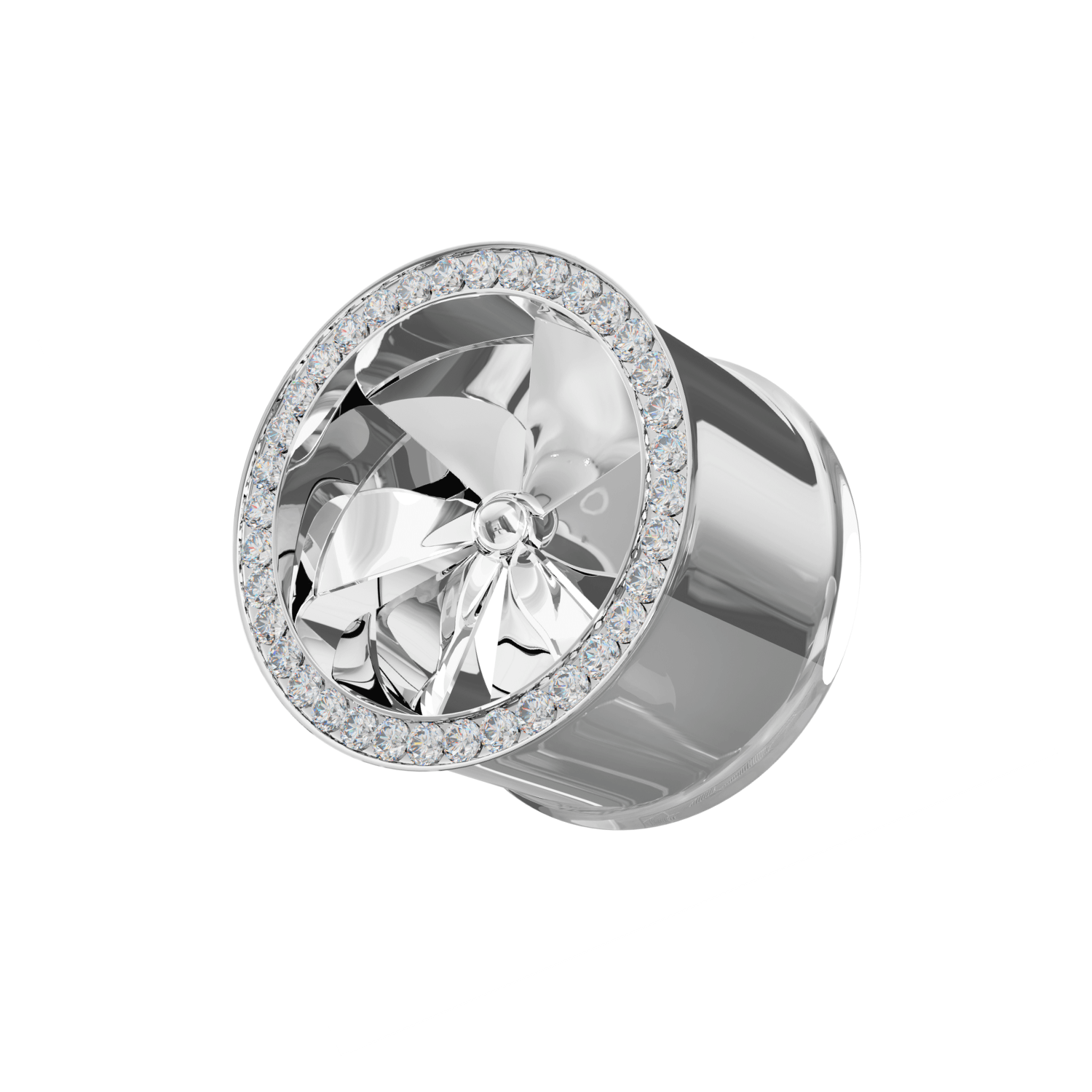 316L Surgical Steel Jewelled Fan Internally Threaded Tunnel