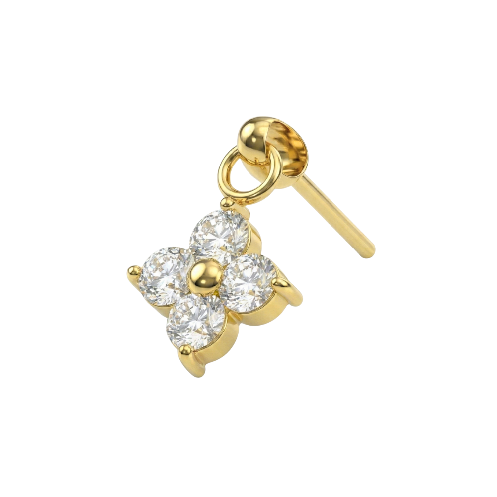 G23 Titanium Crystal Flower Dangle Threadless Labret Accessory Top