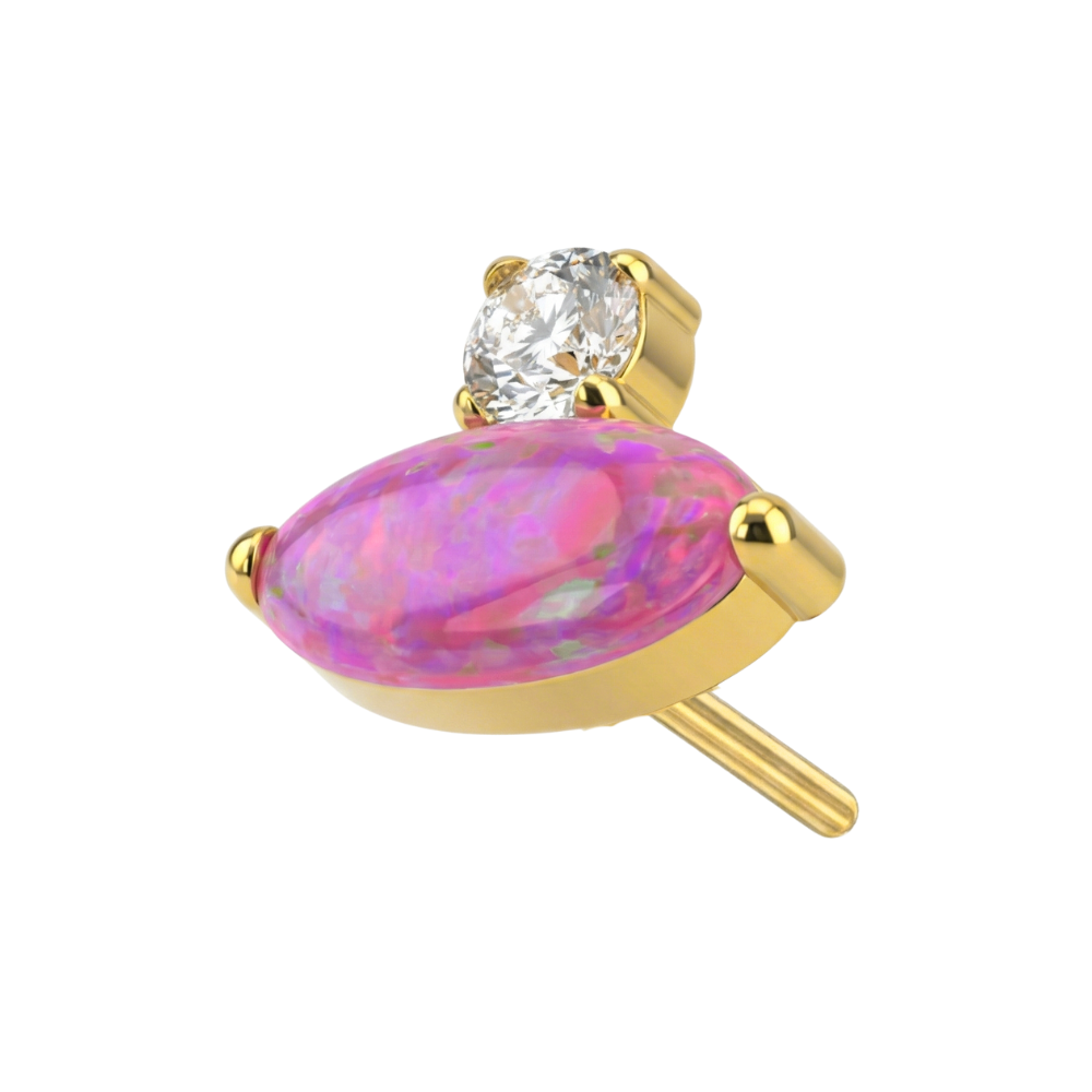 G23 Titanium Oval Opal & CZ Jewelled Threadless Top