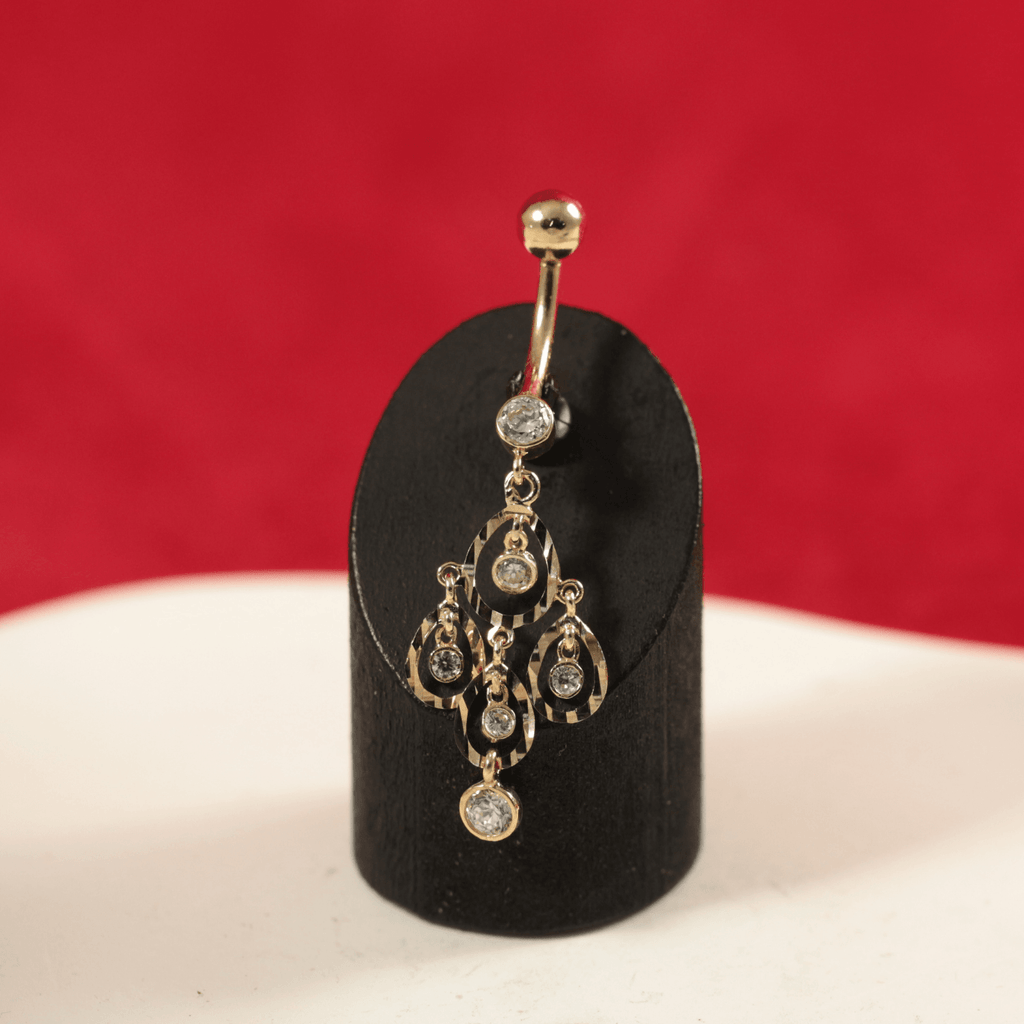 14K Gold CZ Jewelled Tear Shape Danglers Belly Ring