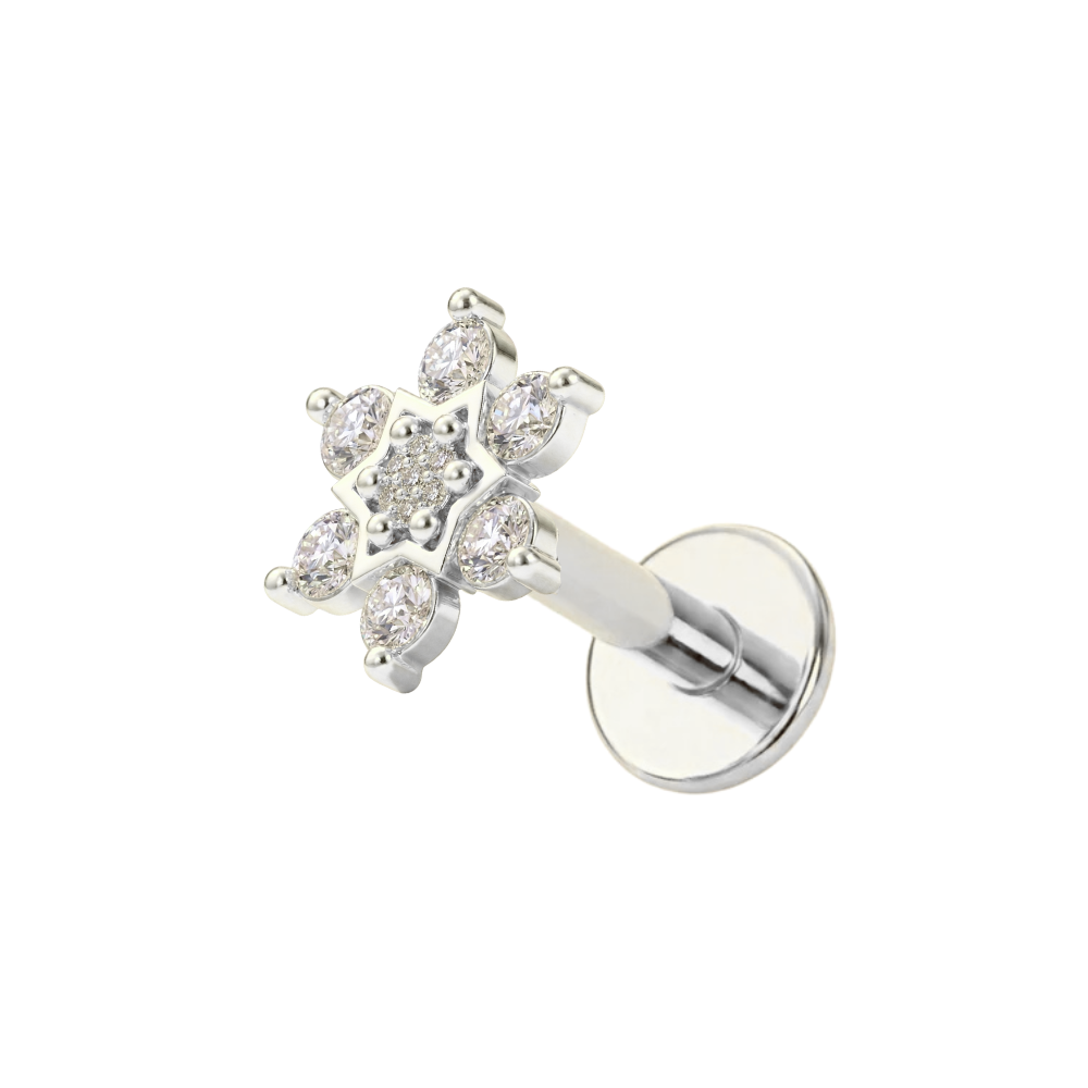 316L Surgical Steel Star Cluster CZ Internally Threaded Flatback Stud