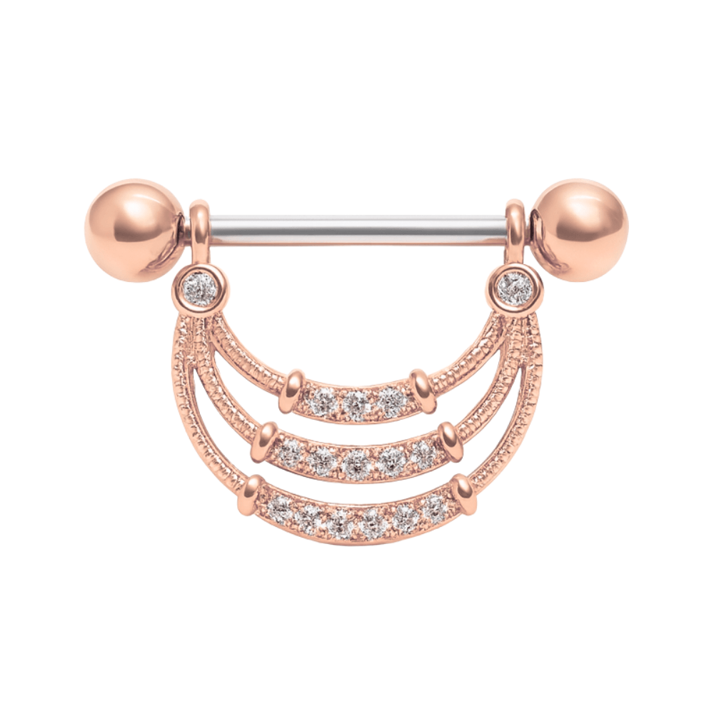 316L Surgical Steel Micro Jewelled Tri Rope Nipple Bar