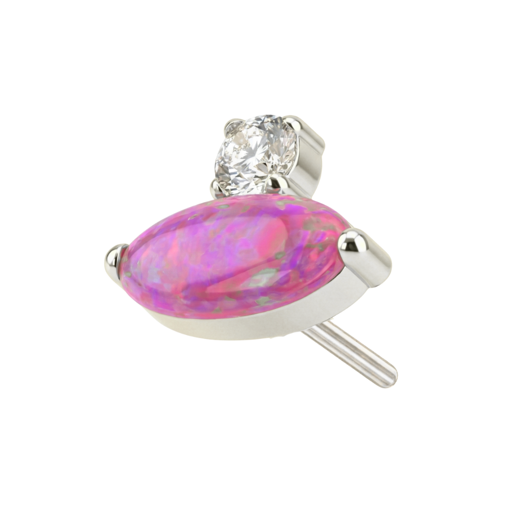 G23 Titanium Oval Opal & CZ Jewelled Threadless Top