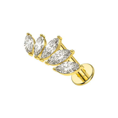 14K Gold Marquise Internal Threaded Flatback Stud
