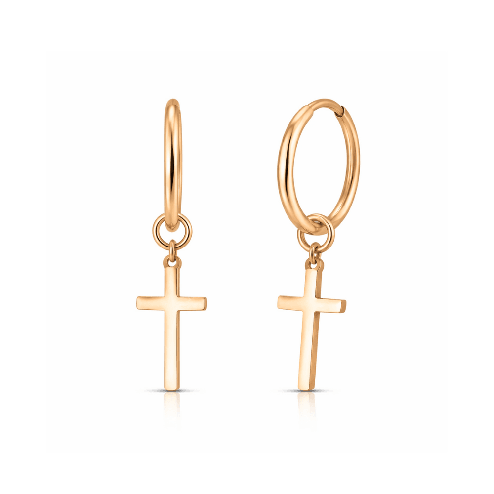 316L Surgical Steel CZ Jewelled Dangling Cross Hinged Earring Pair