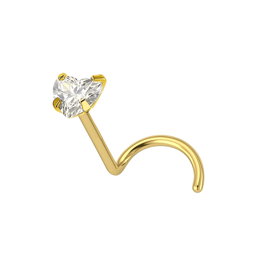14K Gold Heart Cubic Zirconia Jewelled Nose Screw Stud