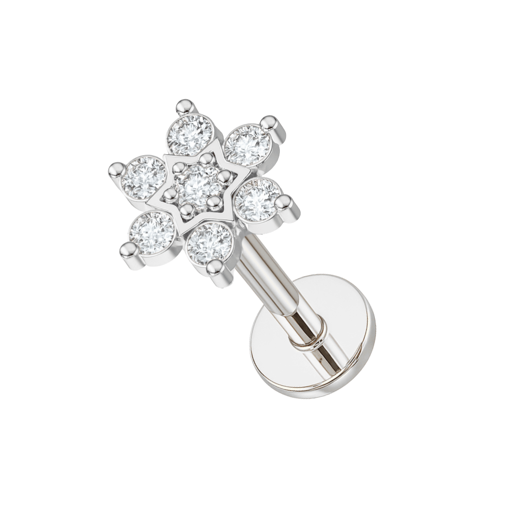 316L Surgical Steel Multi CZ Jewelled Daffodils Internally Threaded Flatback Stud