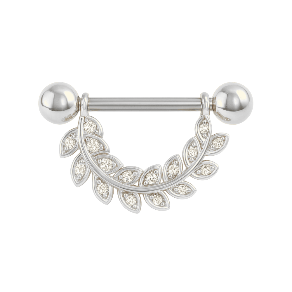 316L Surgical Steel Micro Jewelled Floral Leaf Nipple Bar