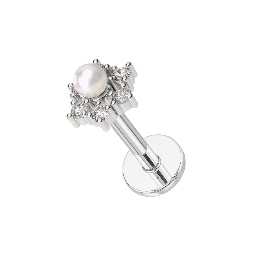 316L Surgical Steel Star with Pearl Flatback Cartilage Ear Stud
