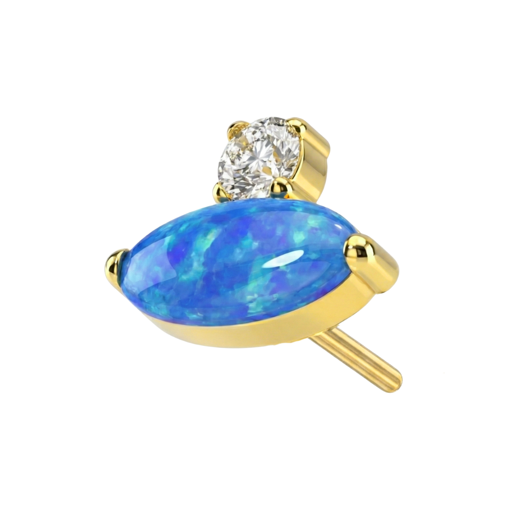 G23 Titanium Oval Opal & CZ Jewelled Threadless Top