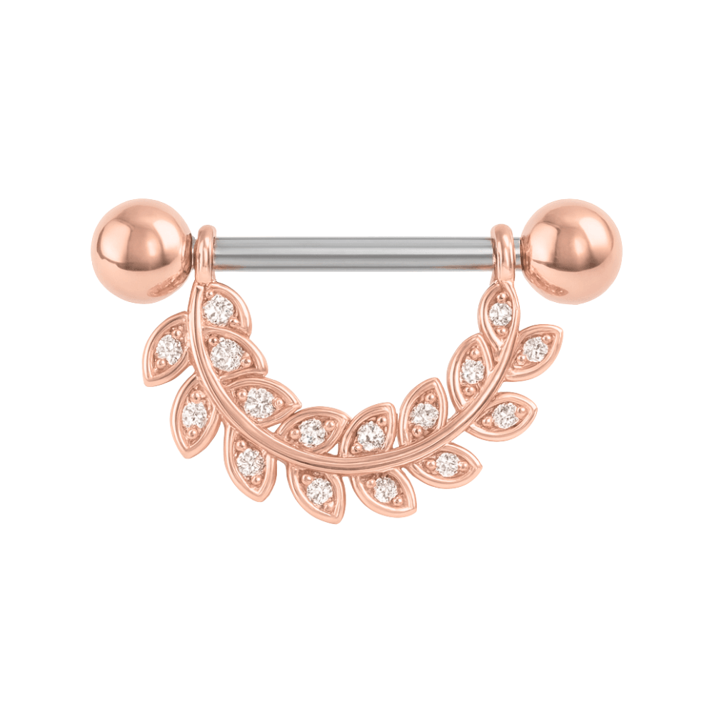 316L Surgical Steel Micro Jewelled Floral Leaf Nipple Bar