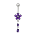 925 Sterling Silver Fancy Jewelled Flower With SS Bar Navel Ring
