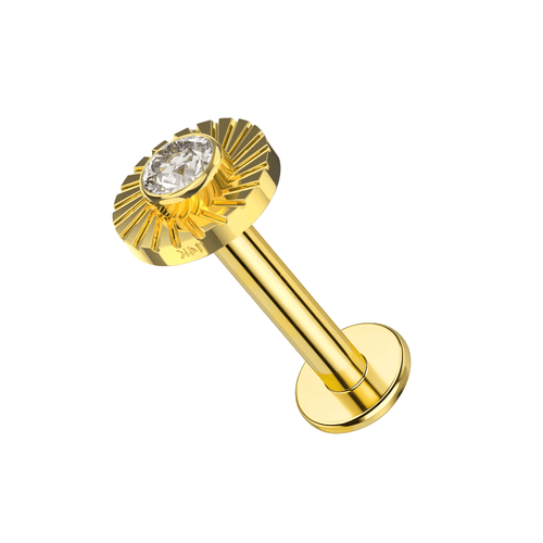 14K Gold Internally Threaded Round CZ Jewelled Screw Fit Stud