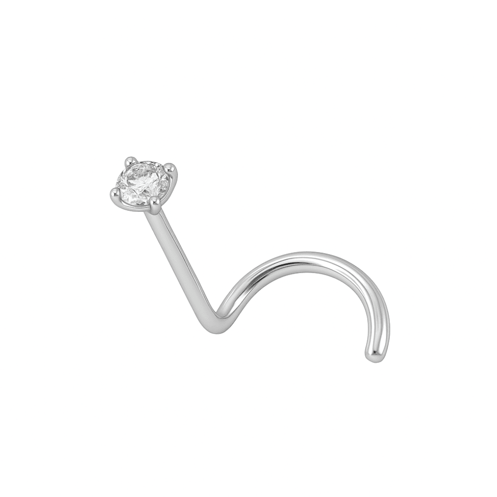 14K Gold Cubic Zirconia Set Nose Screw Stud