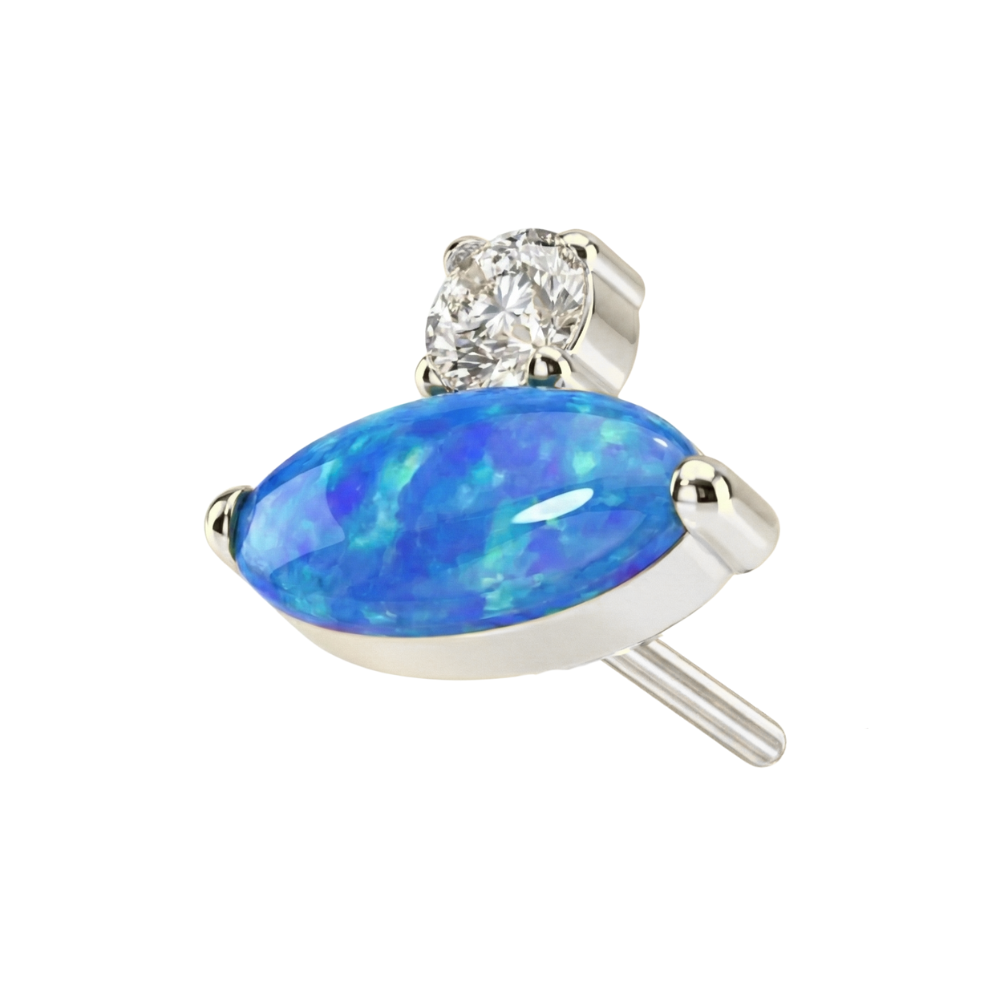 G23 Titanium Oval Opal & CZ Jewelled Threadless Top