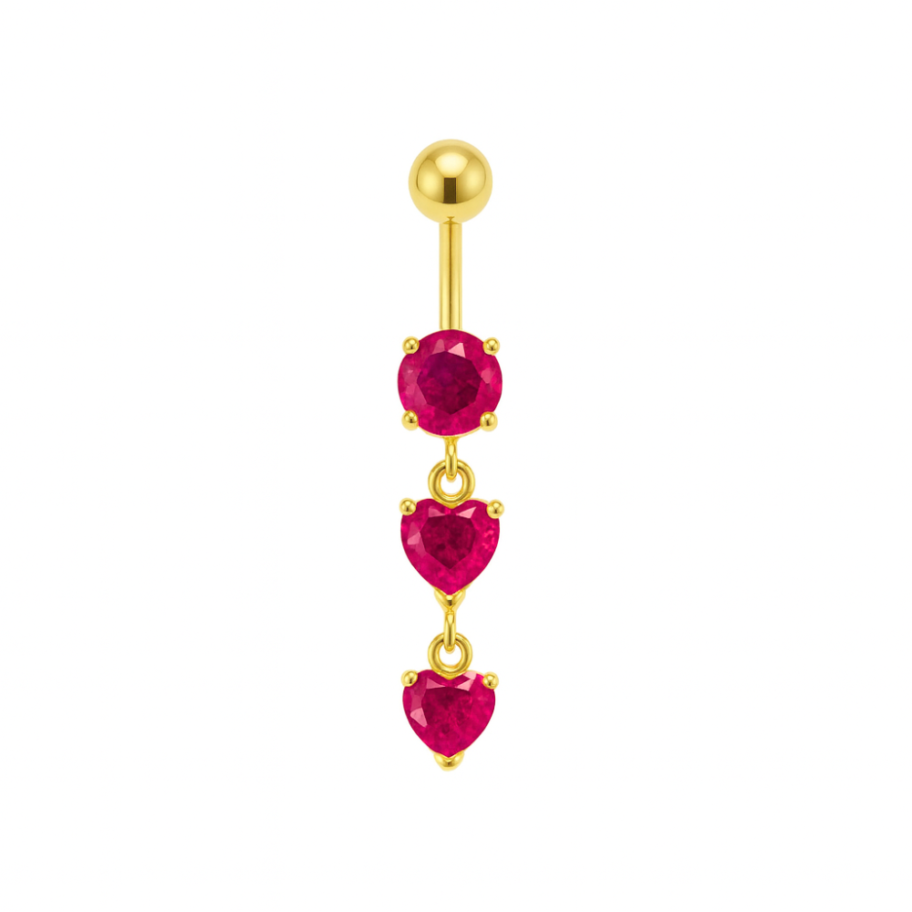 925 Sterling Silver Tiered Heart CZ Drop Dangling Belly Ring