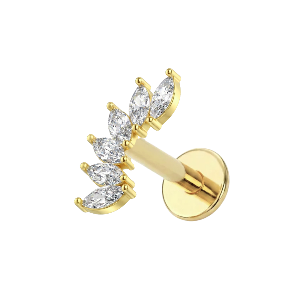 316L Surgical Steel Marquise CZ Fan Internally Threaded Flatback Stud