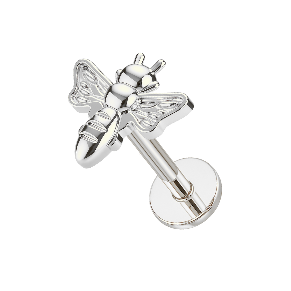 G23 Titanium CZ Jewelled Buzzing Bee Threadless Flatback Stud