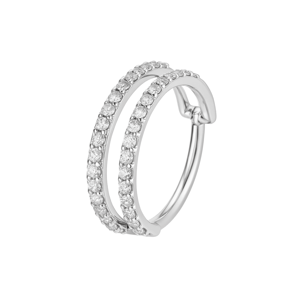 316L Surgical Steel Double Line Jewelled Hinged Segment Clicker Ring