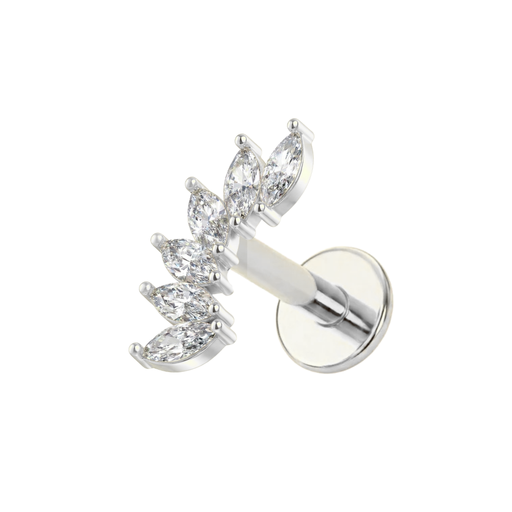 316L Surgical Steel Marquise CZ Fan Internally Threaded Flatback Stud