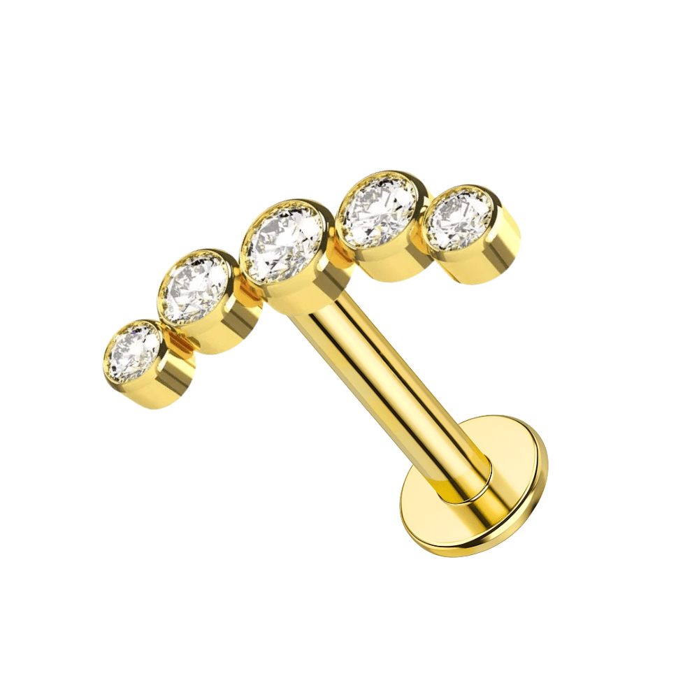 14K Gold Internally Threaded Round CZ Jewelled Bezel Set Screw Fit Stud