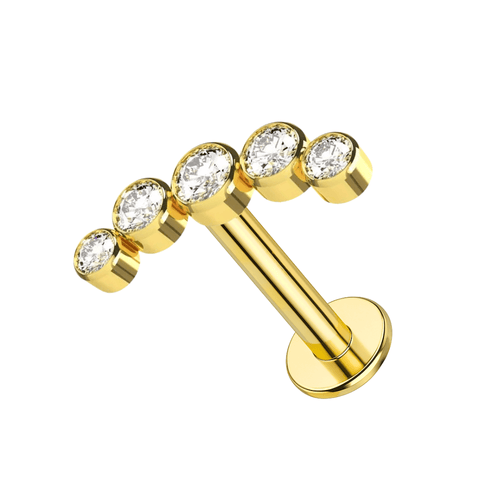 14K Gold Internally Threaded Round CZ Jewelled Bezel Set Screw Fit Stud
